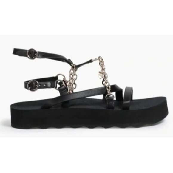 MAJE Frankie Black Gold Chain And Charm-Embellished Leather Sandals Size 9 - Picture 9 of 9